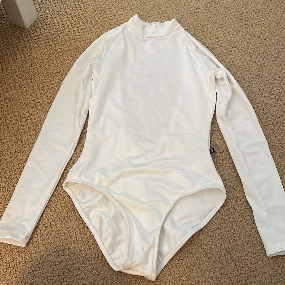 White Dance Unitard - Great for solo costume, size L, open back